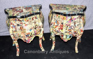 Pair Chest Drawers Comic Print Bedside Chests Tables Nightstands