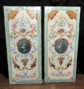 Pair Hand Painted Italian Renaissance Screens Oil Paintings Boards