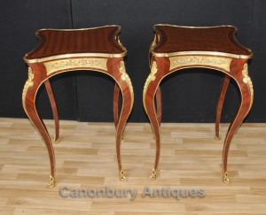 Pair Louis XVI Side Cocktail Tables Cabriole Legs