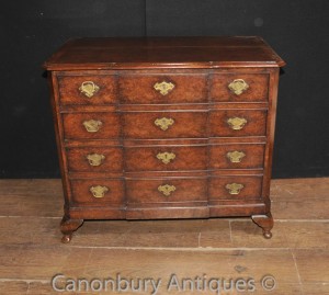 Antique Regency Oyster Walnut Chest Drawers Breakfront Cabinet