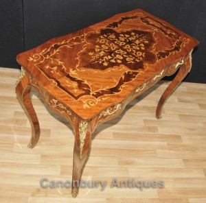 French Louis XVI Desk Bureau Plat Writing Table Marquetry Inlay