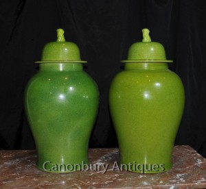 Pair Chinese Porcelain Ginger Jars Lidded Urns Vases