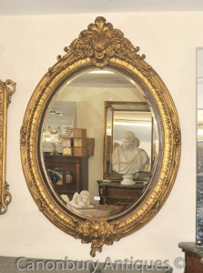 French Louis XVI Gilt Oval Mirror Glass Pier Mirrors