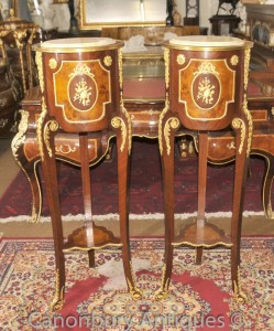 Pair French Empire Pedestal Stands Side Cocktail Stands