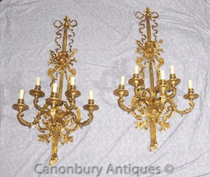 Pair French Louis XVI Ormolu Sconces Wall Lights Appliques