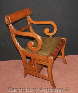 Regency Metamorphic Chair Library Steps Ladder Walnut Arm Chairs