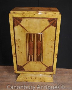 Art Deco Drinks Cocktail Cabinet Inlay Chest Blonde Walnut