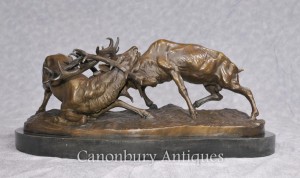 Bronze Rutting Stags Sculpture Signed PJ Mene French Stag Statue