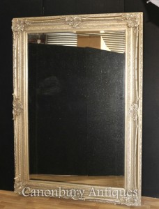 XL French Empire Silver Gilt Mirror Glass Mirrors