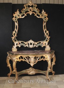 Italian Rococo Painted Gilt Console Table and Mirror Set