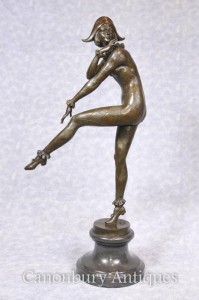 Art Deco Bronze Harlequin Dancer Statue Signed Gilbert Foundry Mark