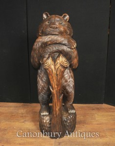 Large Hand Caved Black Forest German Bear Statue Sculpture