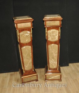 Pair Empire Marble Pedestal Stand Tables Column Table
