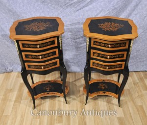 Pair French Empire Black Lacquer Bedside Chests Nightsands