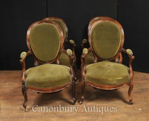 Set 4 French Antique Arm Chairs Regency walnut Fautueils 1880