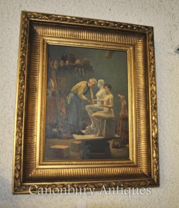 Victorian Oil Painting Mannequin Dummy Maker Gilt Frame Portrait