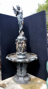 XL Bronze Italian Renaissance Fountain Maiden Cherubs Tiered Architectural Water Feature