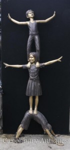 XL Lifesize Bronze Statue Three Children Acrobatics Garden Sculpture