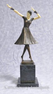 Art Deco Bronze Chiparus Figurine Female Dancer Flapper
