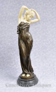 Art Deco Bronze Seductive Women Figurine Statue By Gory