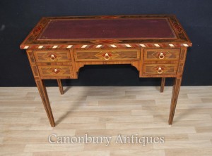 French Empire Walnut Desk Bureau Plat Knee Hole Table