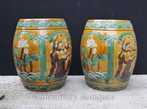 Pair Chinese Terracotta Garden Stools Seats