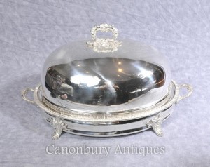 Victorian Silver Plate Serving Dome Platter Meat Tray Food Warmer