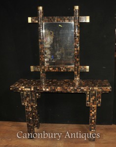 Antique Art Deco Italian Console Mirror Set Pen Shell 1930