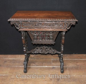 Antique Hand Carved Burmese Desk Writing Table 1890 Hardwood