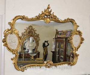 French Louis XVI Gilt Mantle Mirror Alabaster Plaques