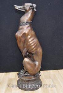 Pair Big Art Deco Bronze Greyhounds Dogs Statues Casting