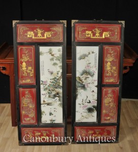 Pair Chinese Imperial Red Porcelain Plaques Qianlong Pictures