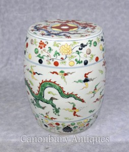 Single Qianlong Chinese Porcelain Garden Seat Stool Dragons