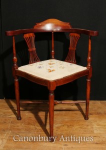 Antique Edwardian Corner Chair Seat Mahogany Inlay 1910