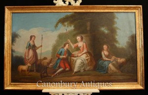 Antique French Oil Painting Romantic Portrait Courtly Love Art