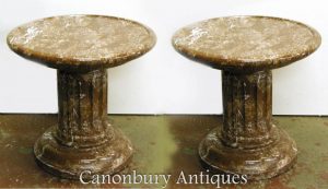 Pair French Empire Low Marble Pedestal Stands Column Supports