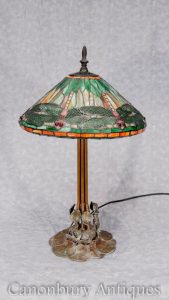 Art Nouveau Bronze Tiffany Table Lamp Dragonfly Shade