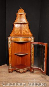 French Empire Corner Display Cabinet Bijouterie Marqetry Inlay
