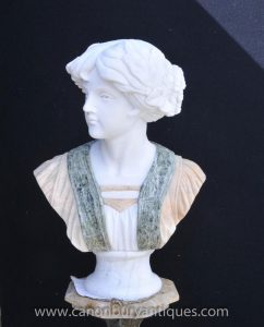 Hand Carved Victorian Marble Bust Pre-Raphaelite Lady