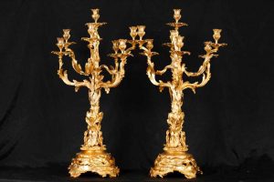 Pair Large Victorian Ormolu Rococo Candelabras Bronze Candles