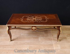 French Empire Coffee Table Marquetry Inlay Tables