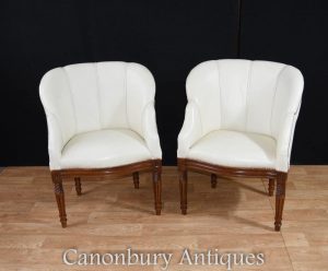 Pair Art Deco Shell Club Arm Chairs Chair Seats