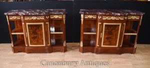 Pair French Empire Cabinets Sideboards Marquetry Inlay