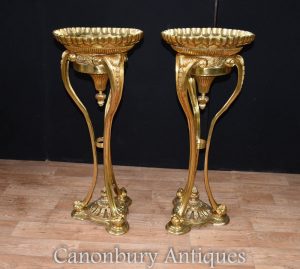 Pair French Empire Ormolu Planters Torcheres Pedestal Stands