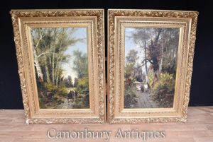 Pair Antique Italian Landscape Oil Paintings Signed C.Avagano