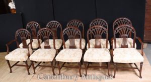 Set 10 Mahogany Hepplewhite Dining Chairs Arm Chai