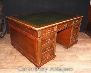 Antique French Napoleon III Partners Desk Mahogany Writing Table