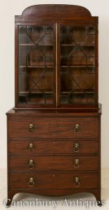 Regency Mahogany Secretaire Bookcase Desk Cabinet 1800