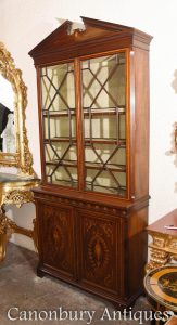 Sheraton Revival Mahogany Bookcase Display Cabinet