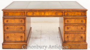 Victorian Burr Walnut Partners Desk Circa 1860